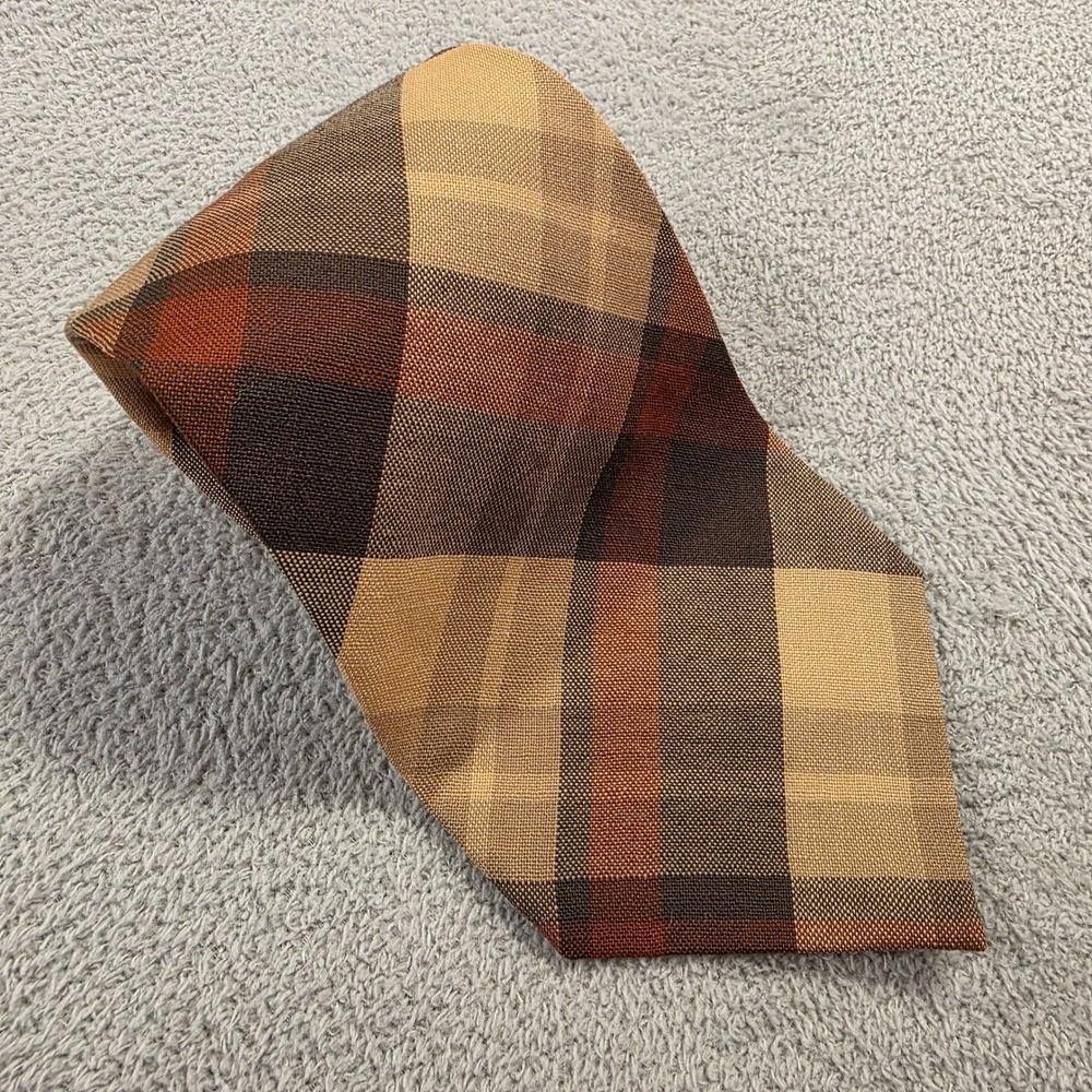 Polo Ralph Lauren Tie Mens Brown Tan Plaid Wool Academic Preppy Streetwear USA